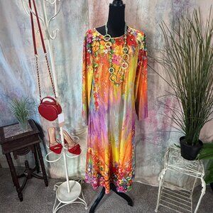 NWOT 📌Elegant A-Line Midi Dress with Vibrant Abstract Floral Digital Print